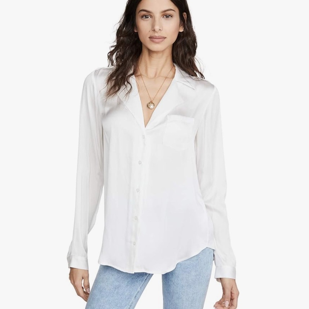 Paige Caprice satin Top Blouse white long sleeve